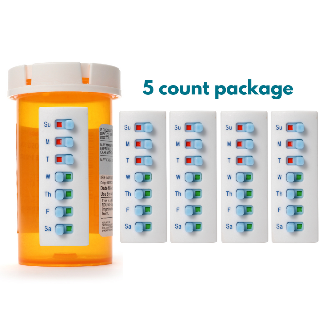 Take-n-Slide Medication Tracker and Reminder ~ White ~ 5 Count Package ~ Each Are Reusable