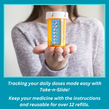 Load image into Gallery viewer, Take-n-Slide Medication Tracker and Reminder ~ One White / One Blue ~ 2 Count Package ~ Each Is Reusable
