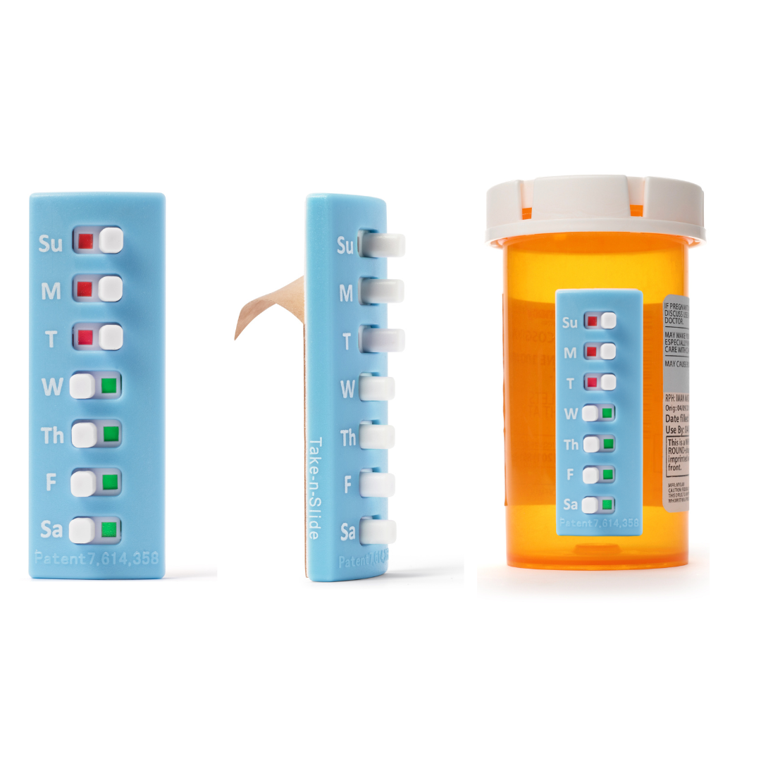 Take-n-Slide Medication Tracker and Reminder ~ Blue ~ 5 Count Package ~ Each Are Reusable