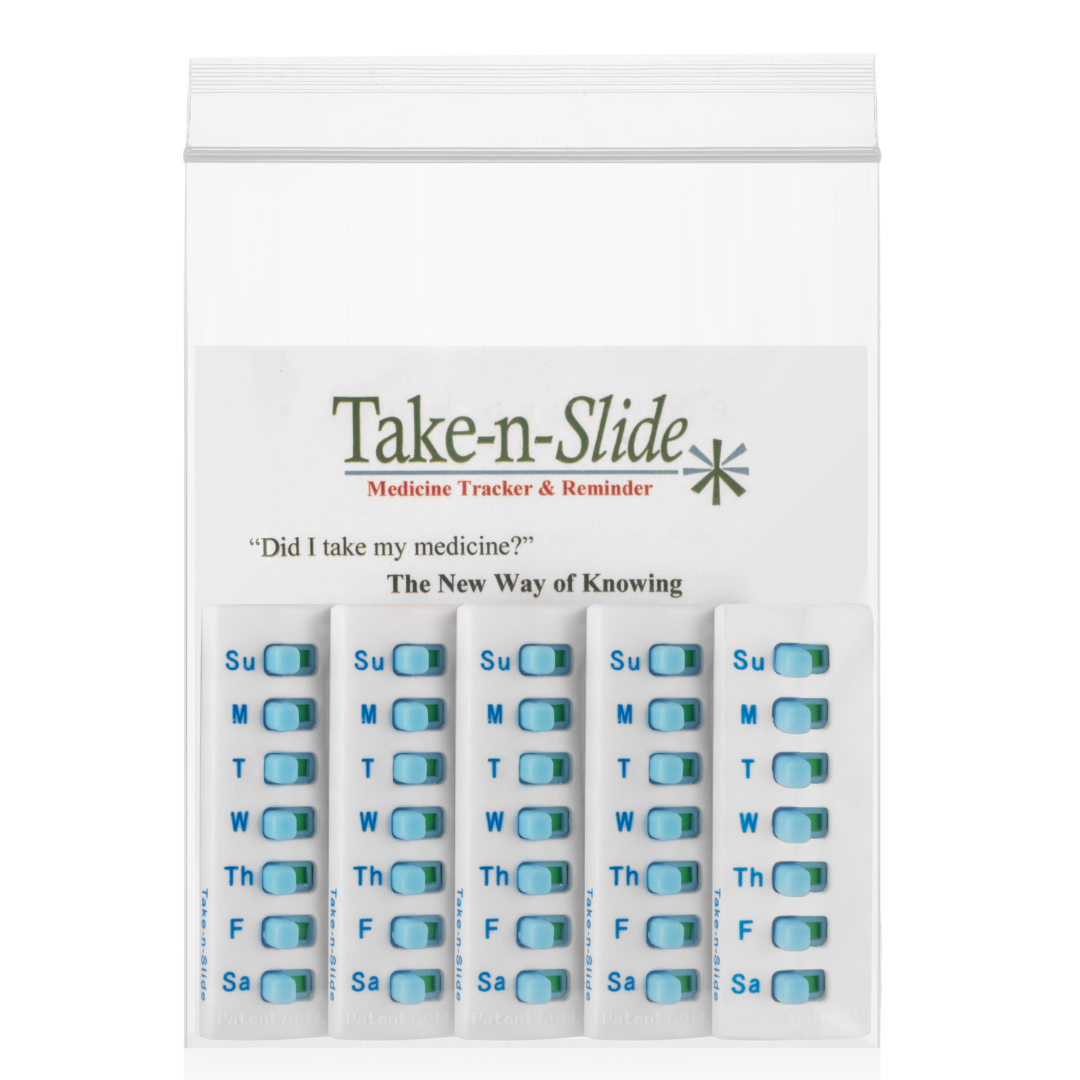 Take-n-Slide Medication Tracker and Reminder ~ White ~ 5 Count Package ~ Each Are Reusable