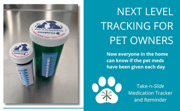 The image displays the medication tracking system for pets