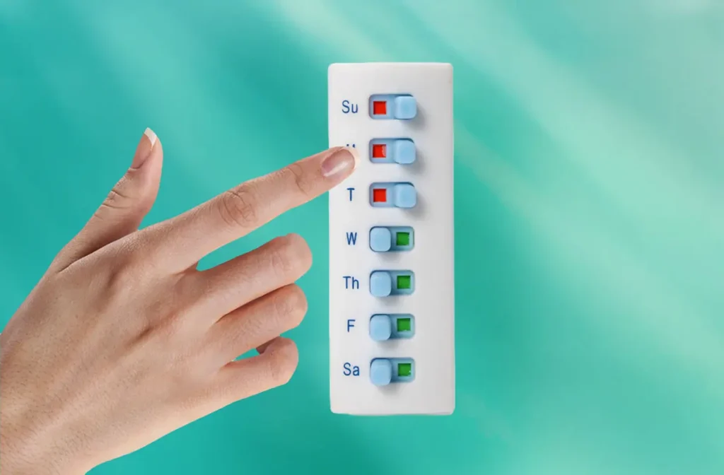 Take-n-Slide tracker and reminder with easy to use weekday tabs
